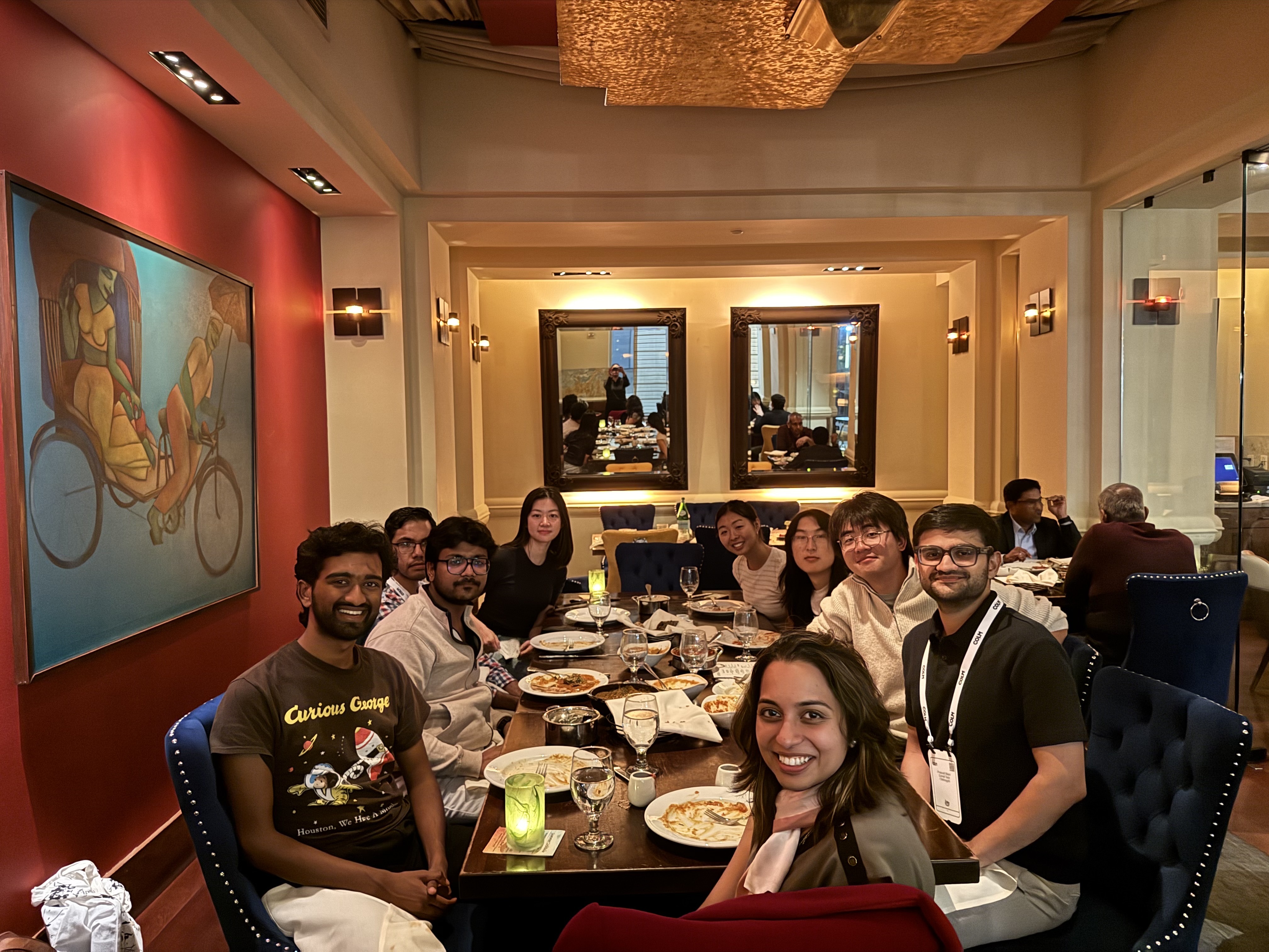 Lab members at a group dinner